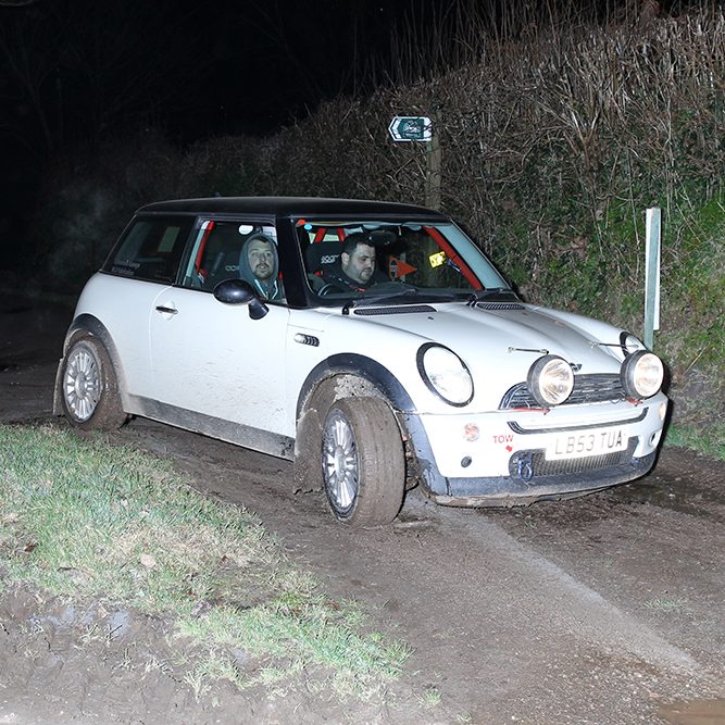 White Mini on South Hams Motor Club night rally