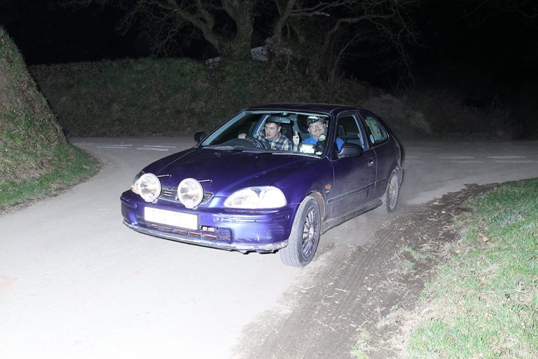 Honda Civic night rally car in the South Hams