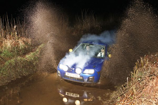 Watersplash action on a South Hams Motor Club night rally