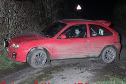 Red MG ZR rally car in action