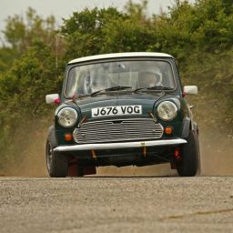 Green Austin Mini rally car